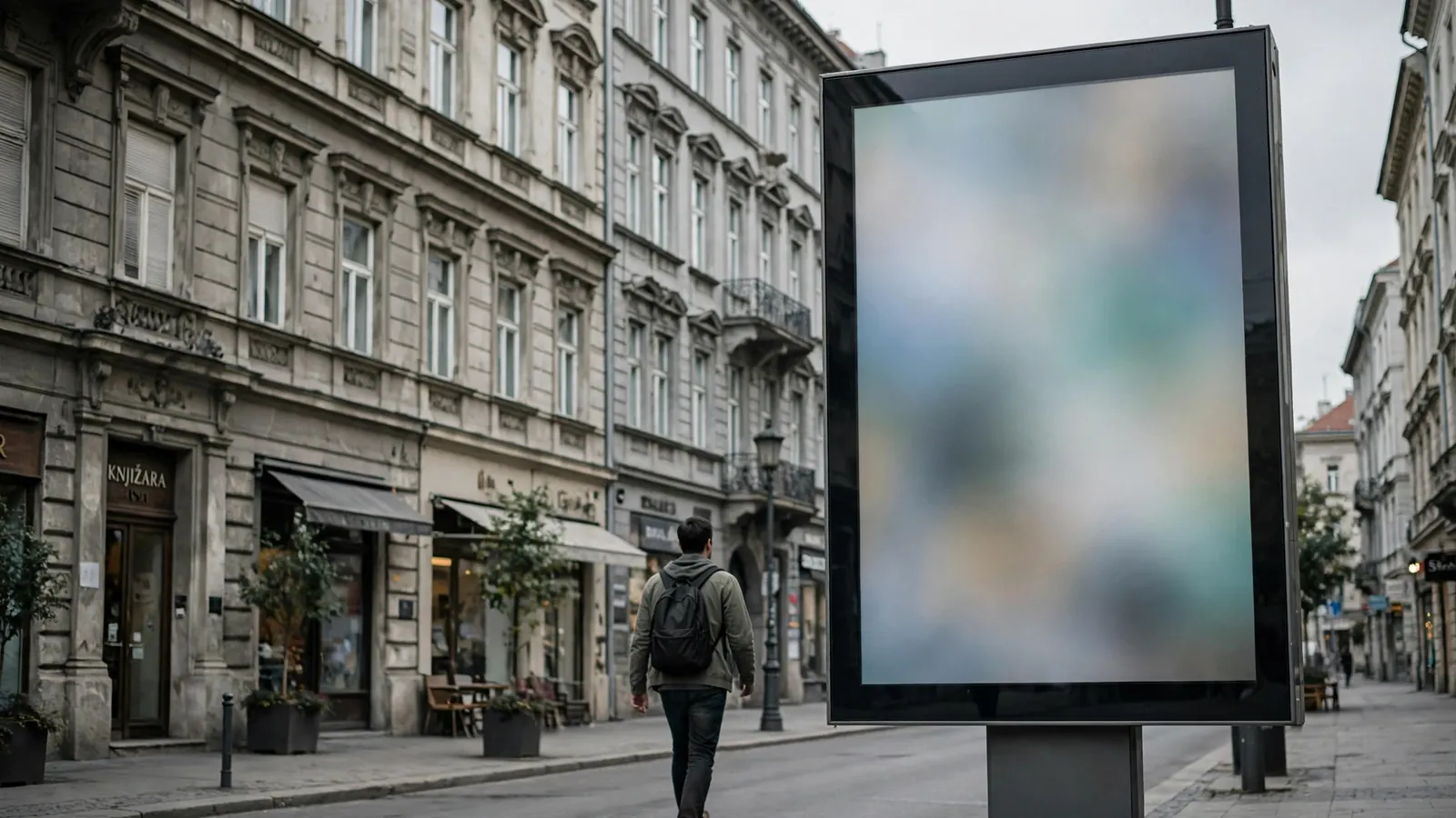 Osoba prolazi pokraj digitalnog panoa u Zagrebu